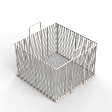 Anysizebasket Rectangular Wire Mesh Basket: 18Lx18Wx12H, 304 SS, 5/16 Rod Frame, Stacking Handles, Mesh: 2 x .063 TMT-180180120-A02S